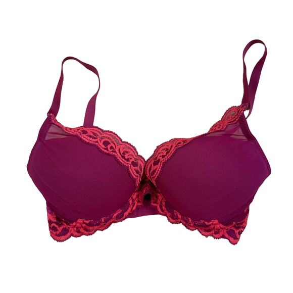 Natori Feathers Contour Plunge Padded T-Shirt Bra Port Maroon Purple 32D - Picture 1 of 3